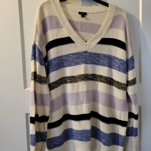 Ann Taylor Factory V-Neck Sweater in Cream, Black, and Blue